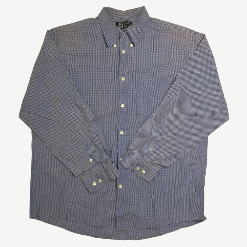 Structure Mens Button Up Long Sleeve Collared Shirt Blue Size Large